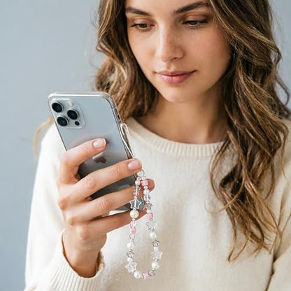 Beaded Phone Charm Lanyard Strap Girly Style Fixed Beads Pearl Lanyards - color: PH-prhd-3