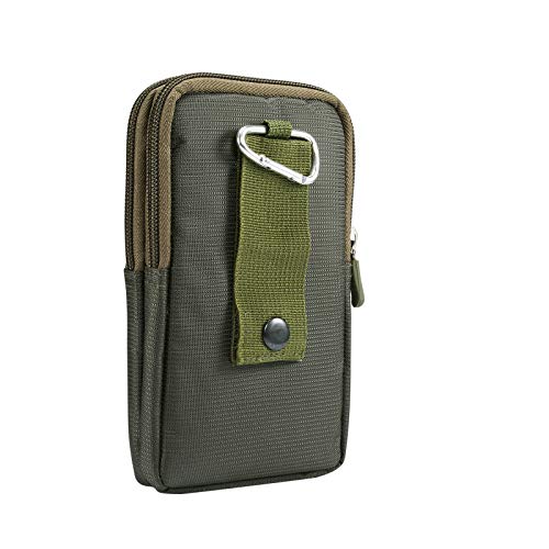 Multifunction Dual Phone Holster Men, Nylon Cell Phone Case Holder Mens Belt Pouch Loop/Clip, Smartphone Belt Wallet Purse 2 Zipper Pockets Compatible with iPhone 14 Pro Max Case 13 Pro Max, Black - color: Green
