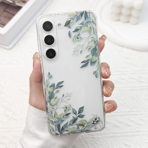 for Samsung Galaxy S23 Case, Green Leaves | Cute Floral Flowers Clear Aesthetic Green Leaves Pattern Case for Women Girls,Slim Soft Shockproof Cover for S23 - color: Green Leaves, size: for Samsung Galaxy S23