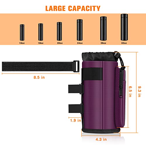 FINPAC Cup Holder for Bike, Universal Water Bottle Holder w/Phone Pockets - color: Purple