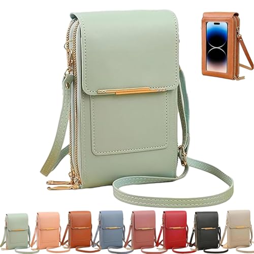 Touchscreen Phone Crossbody Bag, Women's Touch Screen Mobile Phone Messenger bag, Anti Theft Leather Bag - color: Green