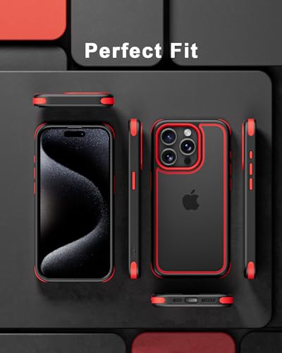 Mobnano Compatible with iPhone 15 Pro Max Case, with Multicolor Protective Shockproof Bumpers, Crystal Clear Back Not Yellowing Anti-Scratch Hard PC Back & Soft Silicone TPU Frame Cover - Black/Red - color: Black/Red, size: iPhone 15 Pro Max
