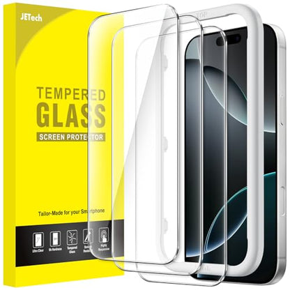 JETech Screen Protector for iPhone 16 Pro, 3-Pack | 9H Tempered Glass, HD Clear, Anti-Scratch Protection, Easy Installation Tool - size: iPhone 16 Pro