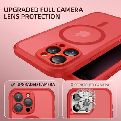 BERFY for iPhone 16 Pro Max Case, Compatible with MagSafe, Built-in Privacy Screen Protector, Camera Protection, Shockproof Full Body Phone Case 6.9", Translucent Red