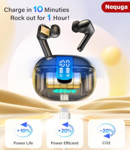 Wireless Earbuds Bluetooth Headphones, 48H Playtime Ear Buds with Mic and LED Digital Display Charging Case, IPX7 Waterproof in-Ear Earphone for iPhone Andriod Phone