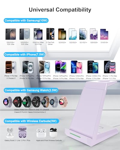 NANAMI 3 in 1 Wireless Charger for Samsung Multiple Devices - color: Purple