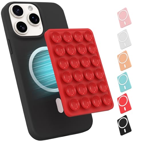 Magnetic Suction Phone Mount for MagSafe Case,Silicone Sticky (Red) - color: Red