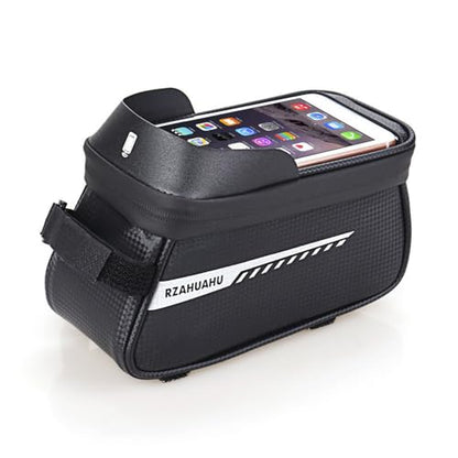 Bike/Bicycle Phone Holder Bag, Bicycle Front Frame Bag, Waterproof Tube Bag, Bike Accessories, Cycling Pouch with TPU Touch-Screen& Sun-Visor Compatible Phone Under 6.5” (Black) - color: Black