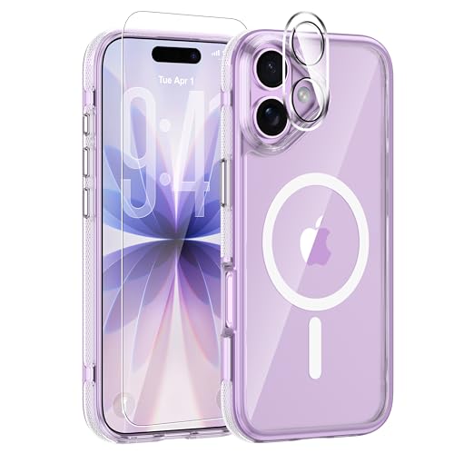 3-in-1 for iPhone 17 Case with Screen Protector & Camera Cover, N52 Magnetic Phone Case Compatible with MagSafe, Non-Slip Matte Bumper with Crystal Clear Back, Anti-Scratch Protective Slim Kit - color: Frosted Edge Clear, size: iPhone 17