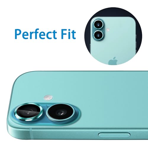 Designed for iPhone 16 and 16 Plus Camera Lens Protector, Metal Lens Cover 9H Tempered Glass Camera Cover Anti Scratch Shockproof Screen Protector - color: Teal