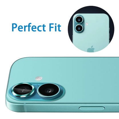 Designed for iPhone 16 and 16 Plus Camera Lens Protector, Metal Lens Cover 9H Tempered Glass Camera Cover Anti Scratch Shockproof Screen Protector - color: Teal