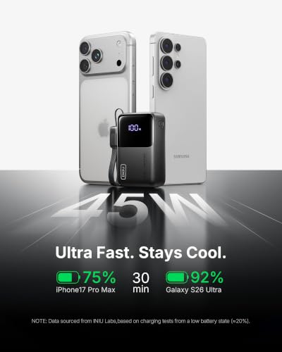 INIU Mini Portable Charger, Small 10000mAh 45W Fast Charging Power Bank - color: Black