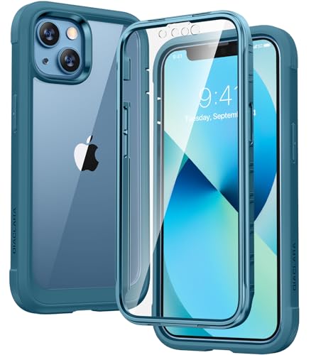 Diaclara Designed for iPhone 13 Case, Full Body Rugged with Built-in Touch Sensitive Anti-Scratch Screen Protector, Soft TPU Bumper Case for iPhone 13 6.1" (Blue and Clear) - color: Blue, size: iPhone 13