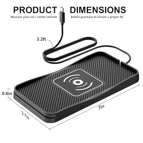 15W Fast Non-Slip Wireless Car Charger Pad with Adapter Type C - size: 7" L x 3.7" W - 39.4" Adapter - Type C