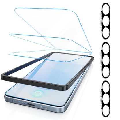 Fotbor [3+3 Pack Anti Blue Light Screen Protector for Samsung Galaxy S25 with 3 Pack Camera Lens Protector, [Alignment Frame] 9H Hardness, Easy Install, Ultrasonic Fingerprint Compatible - size: Samsung Galaxy S25 - 6.2 inch