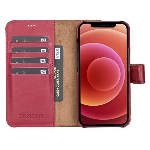 Venito Florence Leather Wallet Phone Case Compatible with iPhone 13 Pro (6.1 inch) - Extra Secure with RFID Blocking - Detachable Phone Wallet (Burnt Red)* - color: Burnt Red, size: iPhone 13 Pro