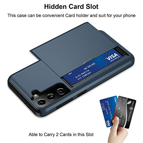 Jiunai for Samsung Galaxy S21 Case Wallet Credit Card IDs Cash Holder Navy | Slide Cover Dual Layer Hybrid Protective Hard PC Soft TPU Rubber Cover Phone Case for Samsung Galaxy S21 5G 6.2'' Women Men - color: Navy