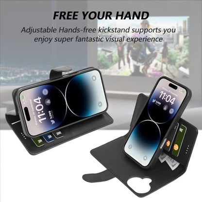 2 in 1 PU Leather for iPhone 17 Case, Detachable Wallet Case with Card Holder, Removable Flip Folio Cover with RFID Blocking, Stand Shockproof Phone Cover（Compatible with MagSafe） Black - color: Black, size: Iphone 17