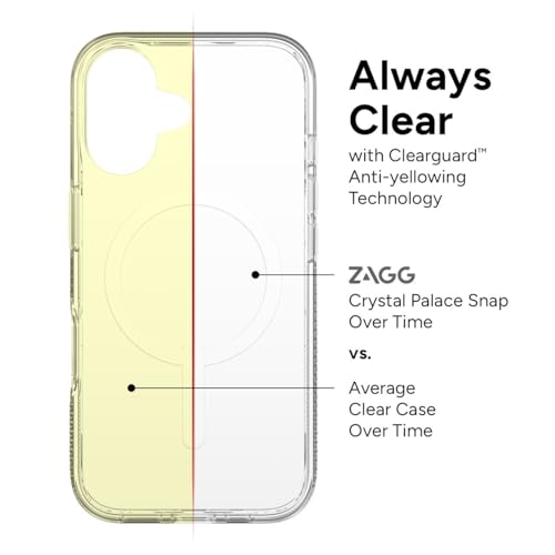 ZAGG Crystal Palace Snap Case for iPhone 16 – Military-Grade 13ft Drop Protection, MagSafe Compatible, Crystal Clear, Anti-Yellowing, Graphene-Reinforced, Made from Recycled Materials - size: iPhone 16, style: With Magsafe