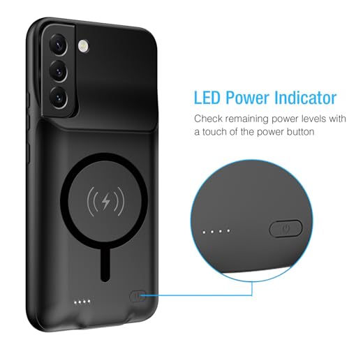 Battery Case for Galaxy S22, Upgraded 10000mAh Portable Protective Wireless Charging Case Compatible with Galaxy S22 (6.1 inch) Rechargeable Extended Battery Pack Charger Case (Black) - size: Galaxy S22 -10000mAh