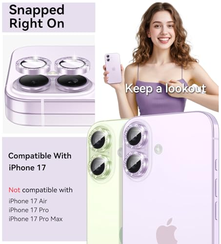 Matekxy for iPhone 17 Camera Lens Protector Glitter Individual Cover - color: Lavender