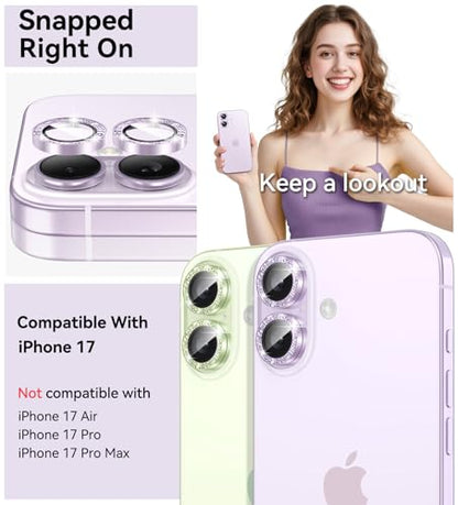Matekxy for iPhone 17 Camera Lens Protector Glitter Individual Cover - color: Lavender