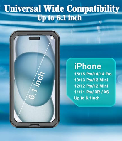 Waterproof Phone Case for iPhone 6.1‘’, Self-Check Function Underwater Pouch Dry Bag Beach Travel Essentials Floating Shower Snorkeling for iPhone 15/14/13/12/11,15/14/13/12/11 Pro, XR/XS 6.1"