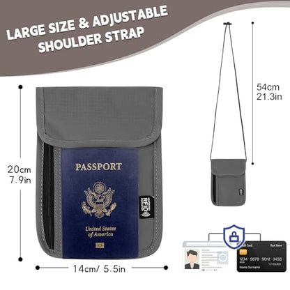 Likesing 5.5" L x 7.9" W Travel Neck Wallet, RFID Passport Holder (Grey) - color: Grey