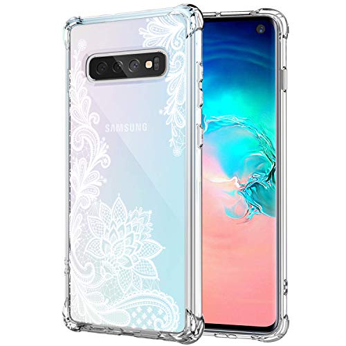 KIOMY Case for Samsung Galaxy S10 Airbag Corners Shockproof Bumper Protective Phone Cover, Hybrid Design Hard PC Back with Flexible TPU Frame (Lace, for Samsung S10) - color: Lace