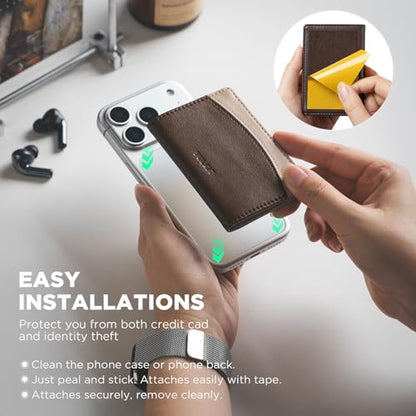 VULKIT Phone Card Holder Stick on Adhesive Credit Card Holder RFID Blocking Sticky Phone Wallet Compatible with iphone Leather Card Case for Women - color: Coffee-Brown