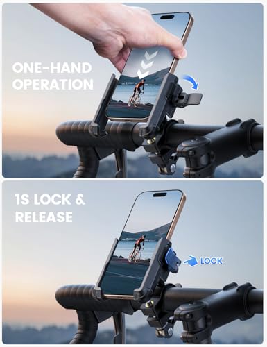 Lamicall Motorcycle Bike Phone Mount, 1s Lock Bike Phone Holder - color: Black