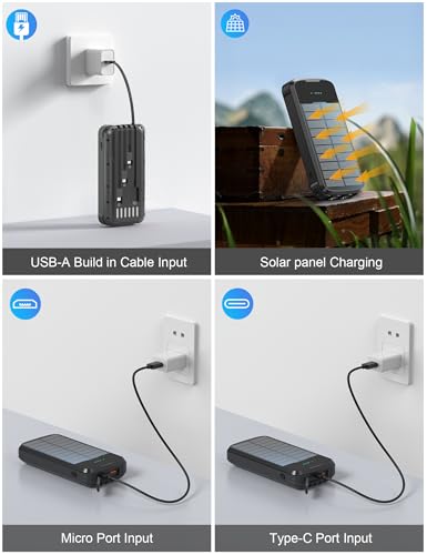 Solar Power Bank 40000mAh PD20W Fast Charging Portable Solar Charger - color: Black
