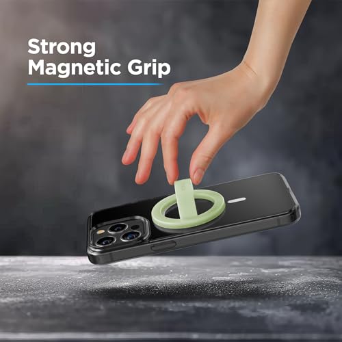 Encased Magnetic Phone Grip Holder Thin Silicone Finger Loop Ring Compatible with iPhone (Sage) - color: Sage