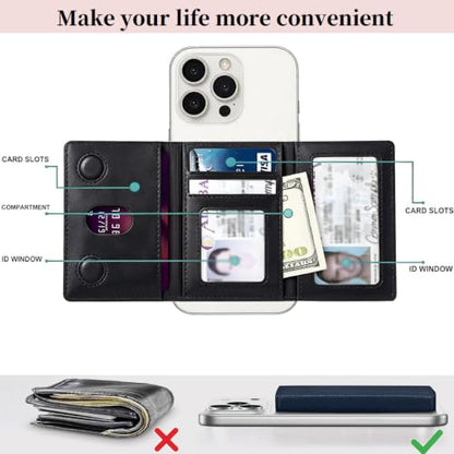 phone case card holder, Leather Phone Wallet Stick On, Small wallet - color: Black