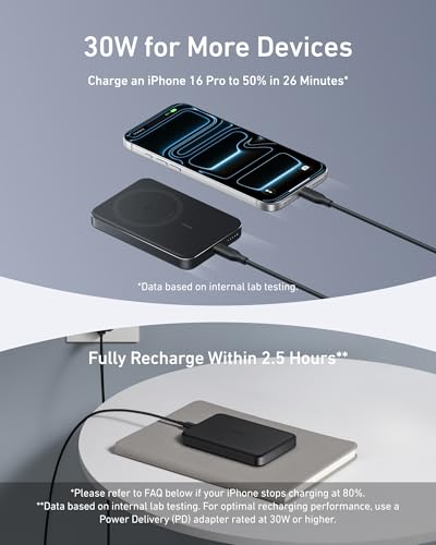 Anker MagGo Power Bank, 10,000mAh Qi2-Certified 15W Portable Charger | Slim and Fast MagSafe-Compatible Battery Pack, Ergonomic Design, for iPhone 16 / 15 / 14 / 13 Series and More - color: Black
