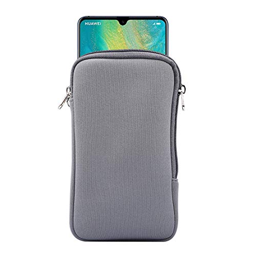 Zip Neoprene Cell Phone Sleeve Case Wallet Pouch for iPhone 17 Pro Max 16 Plus 15 Plus iPhone 14 13 12 Pro Max Moto G 5G 2025 G Power 2026 G Play G Stylus 5G 2024 Google Pixel 10 Pro XL BLU G35 (Gray) - color: Gray