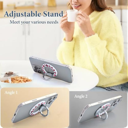 Magnetic Phone Ring for MagSafe Grip, Super Magnet Twinkle Design Ring Holder Stand, MagSafe Accessory for iPhone 17/16/15/14/13 Pro Max Plus，Pink Spots - color: Pink Spots