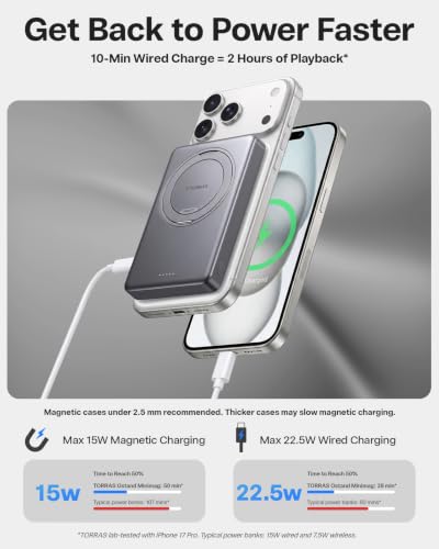 TORRAS Ostand MiniMag 10000mAh Magnetic Power Bank with Stand for iPhone 18 - color: Gray