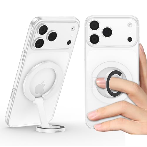 Phone Ring Holder for MagSafe Phone Grip, Magnetic Cell Phone Grip Magnetic Finger Ring Phone Kickstand Ring Stand for iPhone 17 16 15 14 Air Accessories Android Mag Car Mounts, White - color: White
