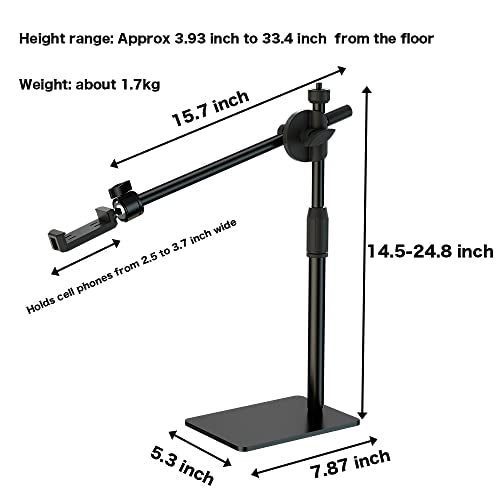 HVAYING Overhead Phone and Camera Mount Stand for YouTube Live Video Cooking Makeup and Crafts - Compatible with iPhone Logitech Webcam