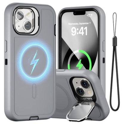 Follaroma for iPhone 13 Case with Stand & Built-in Camera Cover, MagSafe Compatible, Heavy-Duty Shockproof Protection, Magnetic & Rugged Phone Cover for iPhone 13 6.1'', Grey - color: Grey