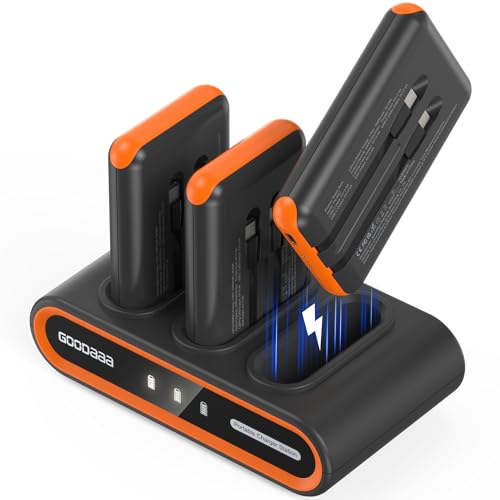 GOODaaa Portable Charger, 3-Pack 10000mAh Slim Power Bank Built in Cables - color: Black