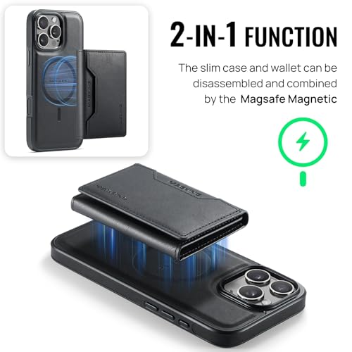 K2 2 in 1 Detachable Magnetic Phone Cases Compatible with iPhone 16 Pro Max Case with Card Holder RFID Blocking, Compatible with Magsafe Wallet, Leather 6.9'' (Black, iPhone 16 Pro Max) - color: Black, size: iPhone 16 Pro Max