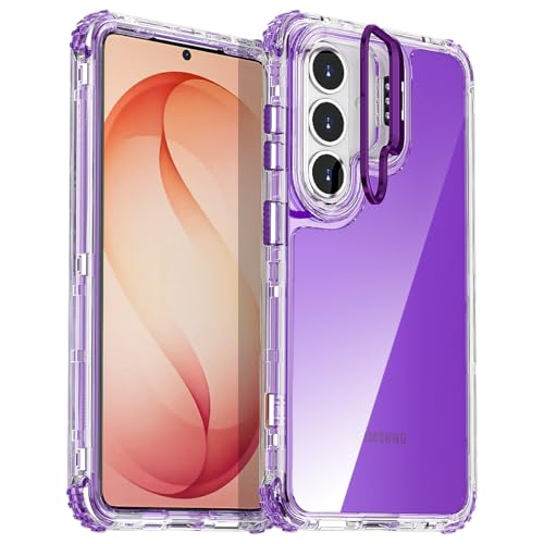 AICase for Samsung Galaxy S26 Clear with Metal Camera Heavy Duty Drop Protection Full Body Rugged Shockproof/Dust Proof Triple Layer Transparent Military Protective Tough Cover for S26 2026_Purple - color: Purple with Metal Camera Frame, size: Samsung gal