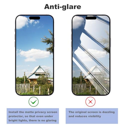 2 Pack Matte Privacy Screen Protector for iPhone 17 Pro Screen Protector Anti-Glare, Anti-Spy Tempered Glass Film, Smooth and Responsive Touch Anti-Scratch Glass