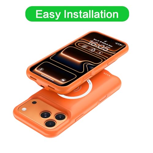 Battery Case for iPhone 17 Pro Max,12000mAh Rechargeable Portable Charging Case with Wireless Charging Compatible for iPhone 17 Pro Max (6.9inch) with Carplay Extend Battery Pack Charger Cover -Orange - size: iPhone 17 Pro Max-Orange