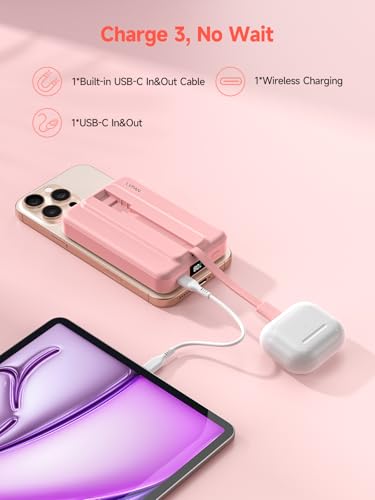LVFAN for Magnetic Power Bank 10000mAh, Fast Charging Wireless Magnetic Portable Charger with Built-in USB C in&Out Cable, Travel LED Display Battery Pack for iPhone 17 16 15 14 13 12