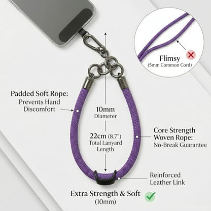 Phone Lanyard Wrist Strap Soft Rope Phone Strap Wrist Lanyard Heavy Duty - color: Purple