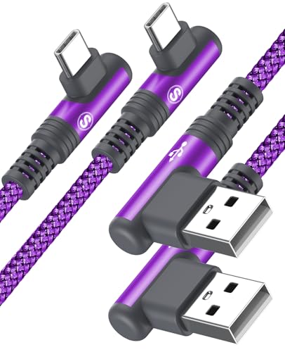 USB to USB C Cable 3.1A Fast Charge Right Angle CarPlay 6.6ft 2-Pack Purple - color: Purple, size: 6.6ft+6.6ft
