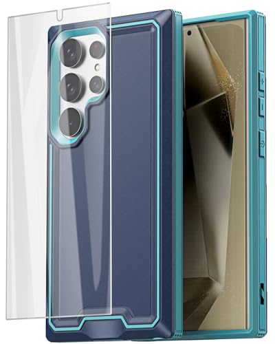 AICase for Samsung Galaxy S24 Ultra Case with Glass Screen Protector,Heavy Duty Drop Protection Full Body Rugged Shockproof Military Protective Tough Durable Cover for Galaxy S24 Ultra 6.8" 5G 2024_2 - color: Navy Blue with Glass Protector_01, size: Galax